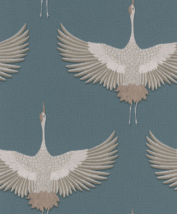 Stork Wallpaper in Green/Beige