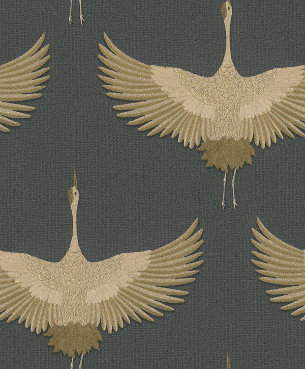 Stork Wallpaper in Black/Gold
