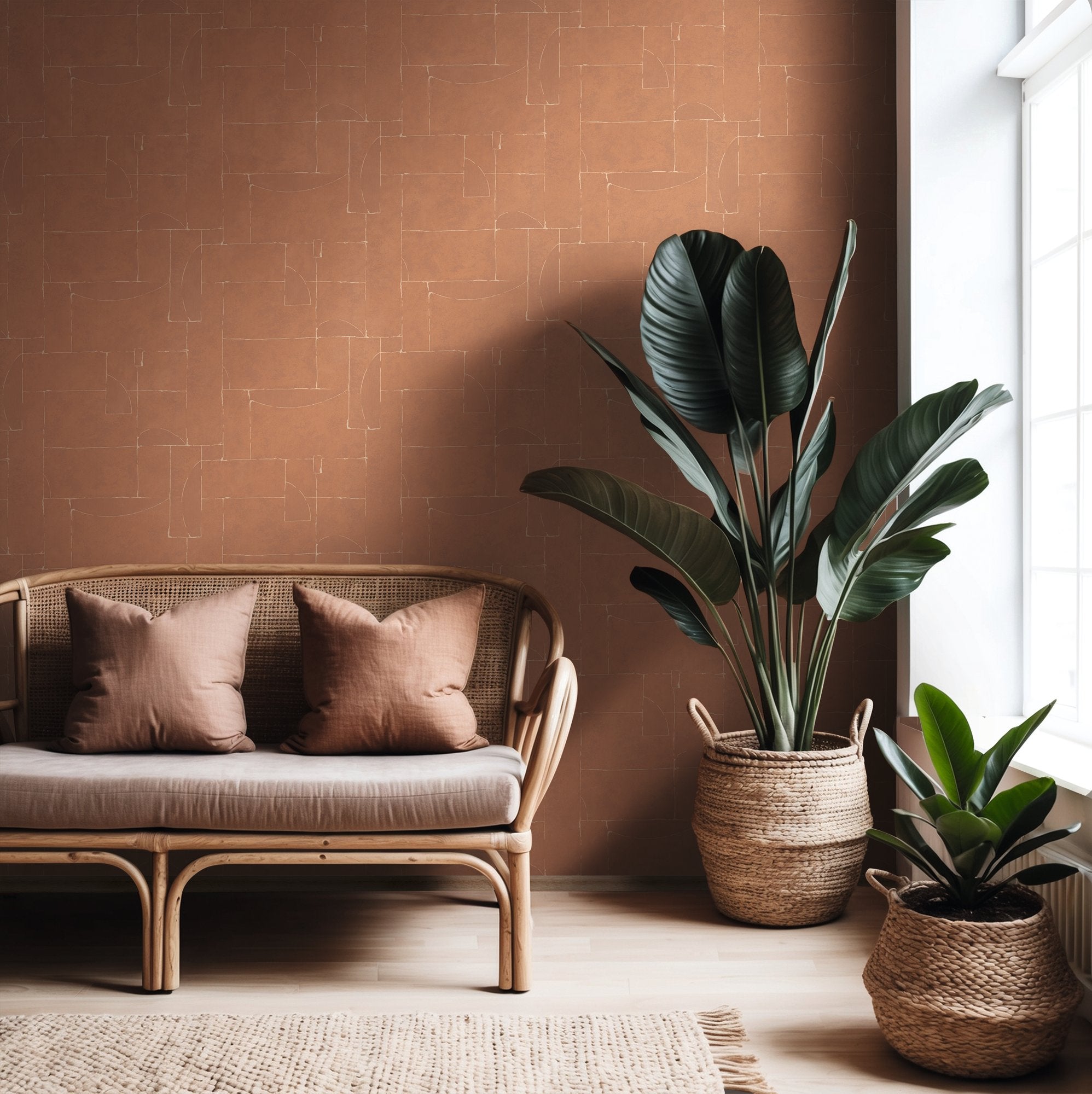 Terra Graphic Tile Brick Stone Wallpaper In Red Orange Gw 34605 2