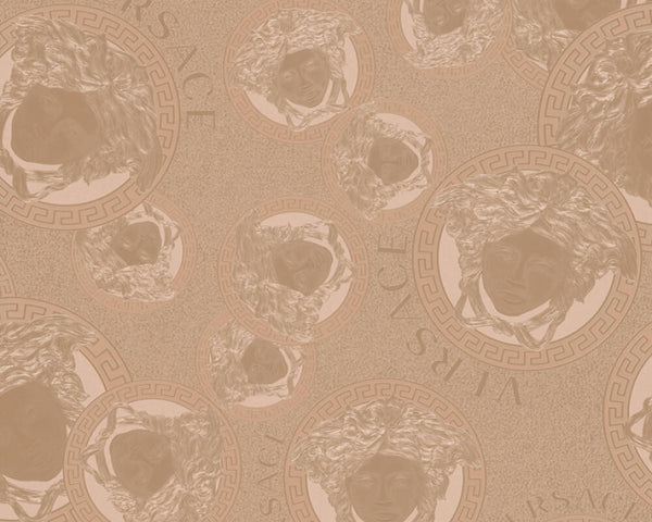 Medusa Head Silhouette Textured Wallpaper in Gold/Beige by Versace Home