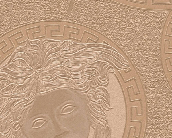 Medusa Head Silhouette Textured Wallpaper in Gold/Beige from the Versace V Collection