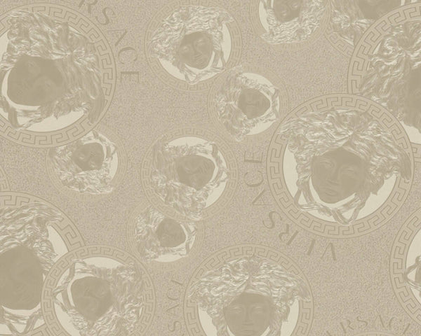 Medusa Head Silhouette Textured Wallpaper in Gold/Grey by Versace Home