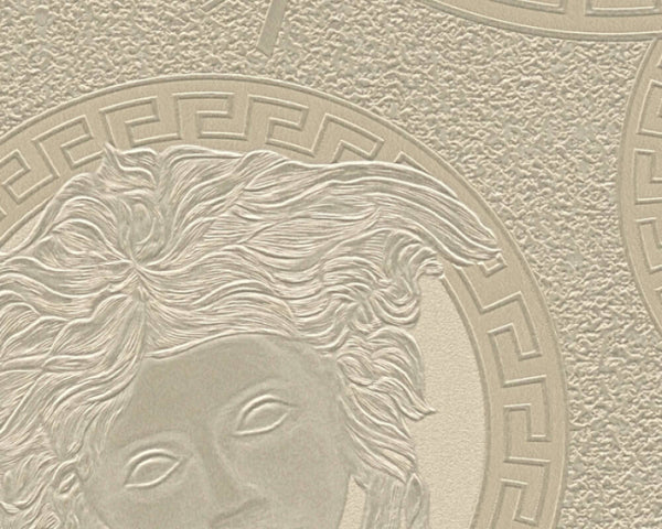 Medusa Head Silhouette Textured Wallpaper in Gold/Grey from the Versace V Collection