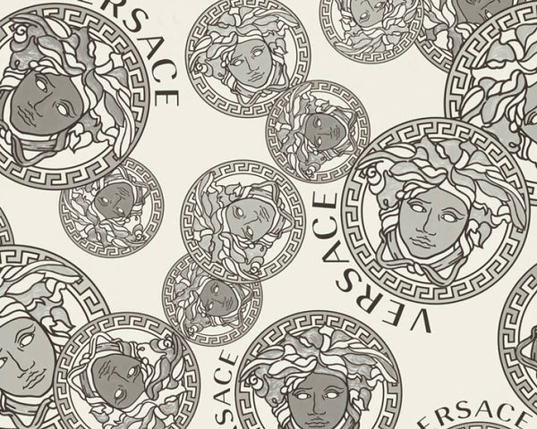 Medusa Head Textured Wallpaper in Black/White by Versace Home
