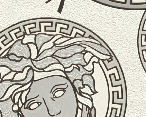 Medusa Head Textured Wallpaper in Black/White from the Versace V Collection