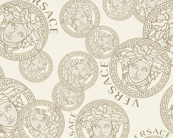 Medusa Head Textured Wallpaper in Gold/Cream by Versace Home