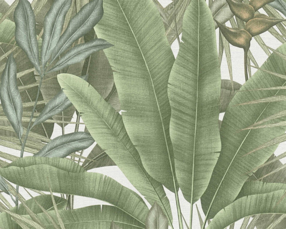 Sample Jungle Leaf Large Floral Wallpaper in Green/White/Beige