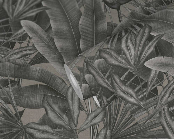 Jungle Leaf Large Floral Wallpaper in Grey/Beige/Black