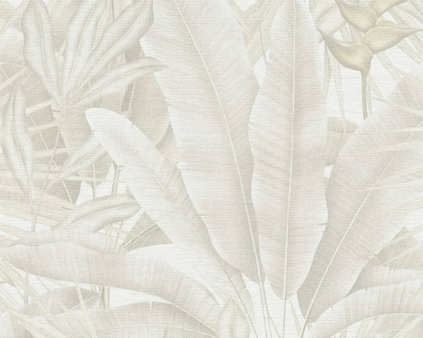 Jungle Leaf Large Floral Wallpaper in Beige/Cream/Grey