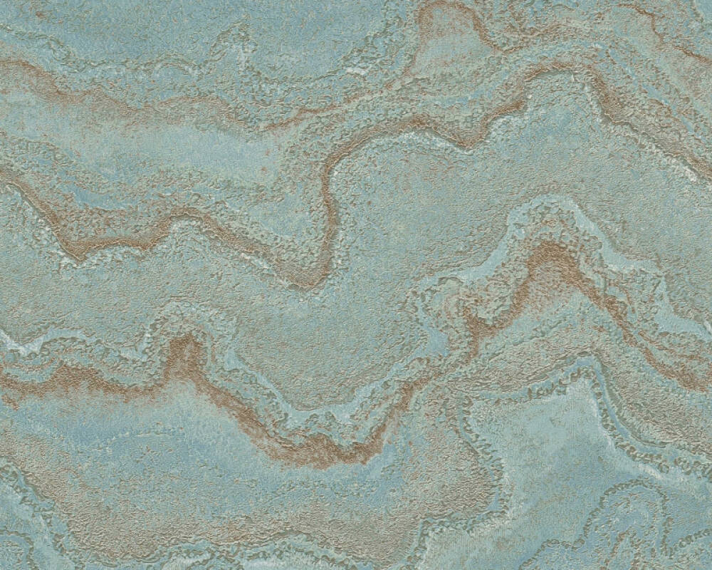 Sample Marbled & Metallic Accents Wallpaper in Blue/Green/Gold