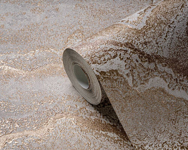 Marbled & Metallic Accents Wallpaper in Beige/Cream/Gold