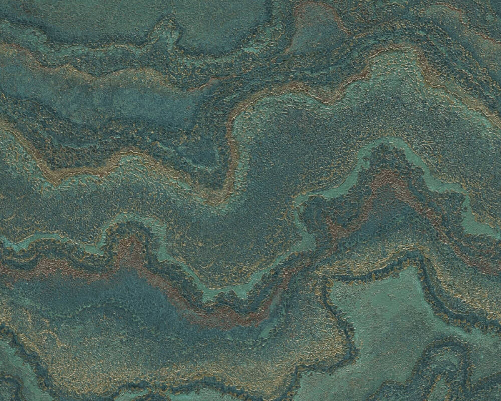 Sample Marbled & Metallic Accents Wallpaper in Green/Copper/Gold