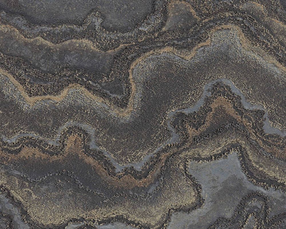 Marbled & Metallic Accents Wallpaper in Black/Copper/Gold