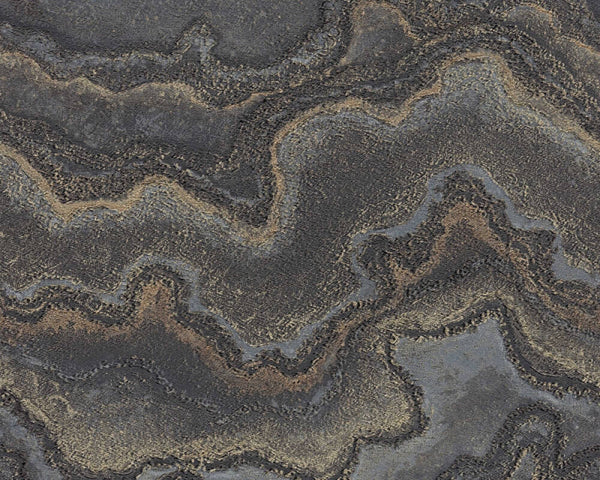 Marbled & Metallic Accents Wallpaper in Black/Copper/Gold