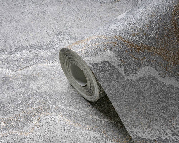Marbled & Metallic Accents Wallpaper in Grey/Silver/Gold