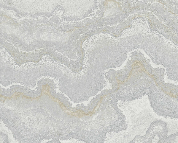 Marbled & Metallic Accents Wallpaper in Grey/Silver/Gold