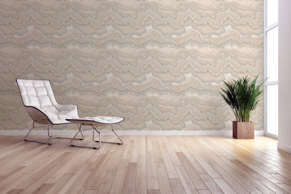 Marbled & Metallic Accents Wallpaper in Beige/Cream/Metallic