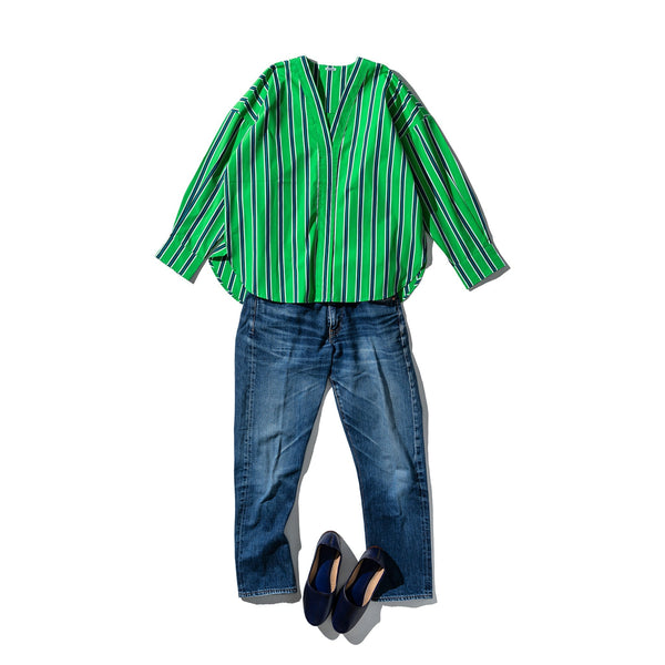 Cotton Stripe Shirt V Neck 9