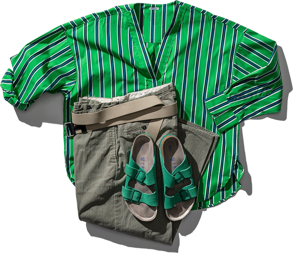 Cotton V-Neck Stripe Shirt