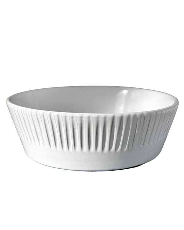 Milk White Lines Serving Bowl