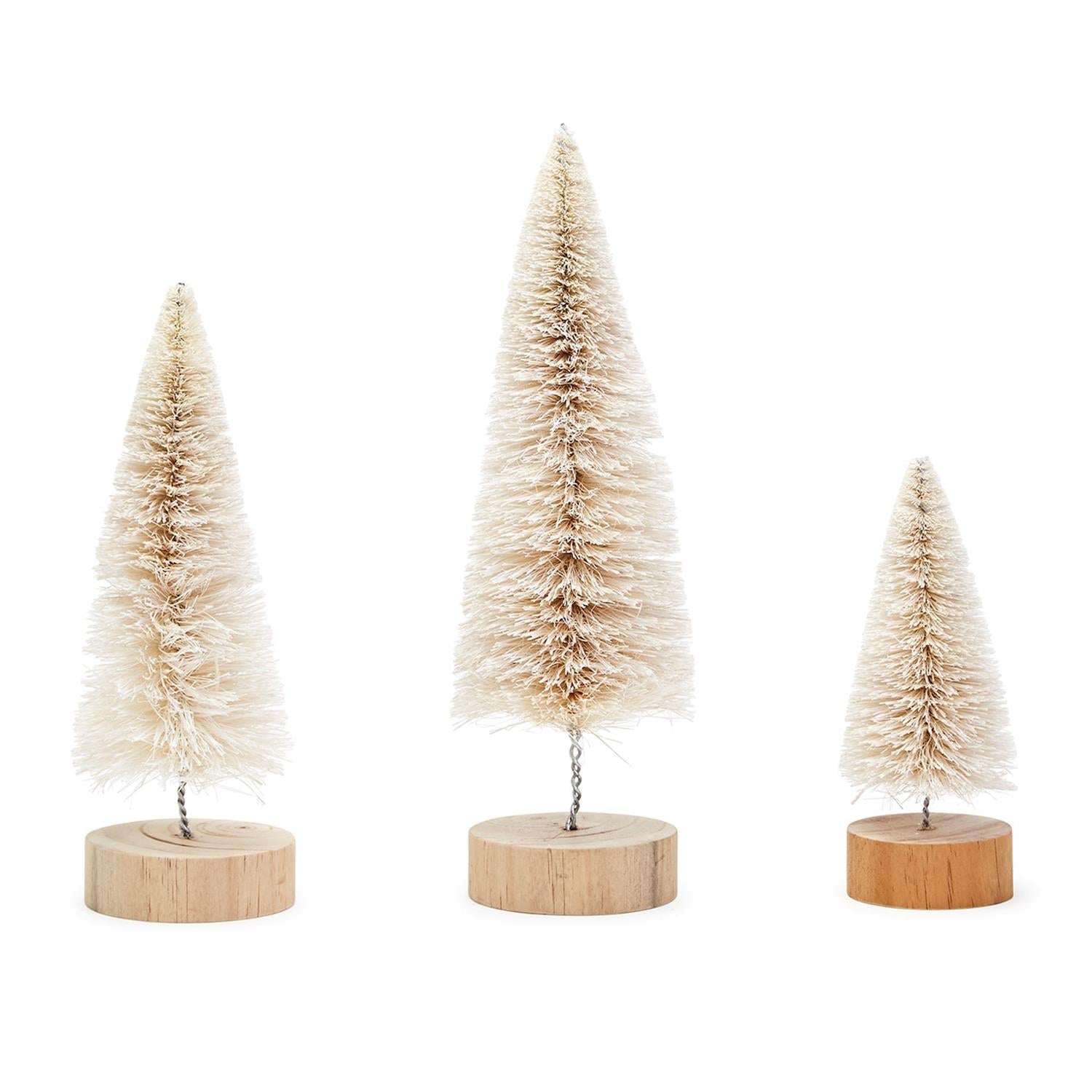 Christmas Bottle Brush Trees with Natural Wood Base - Set of 3