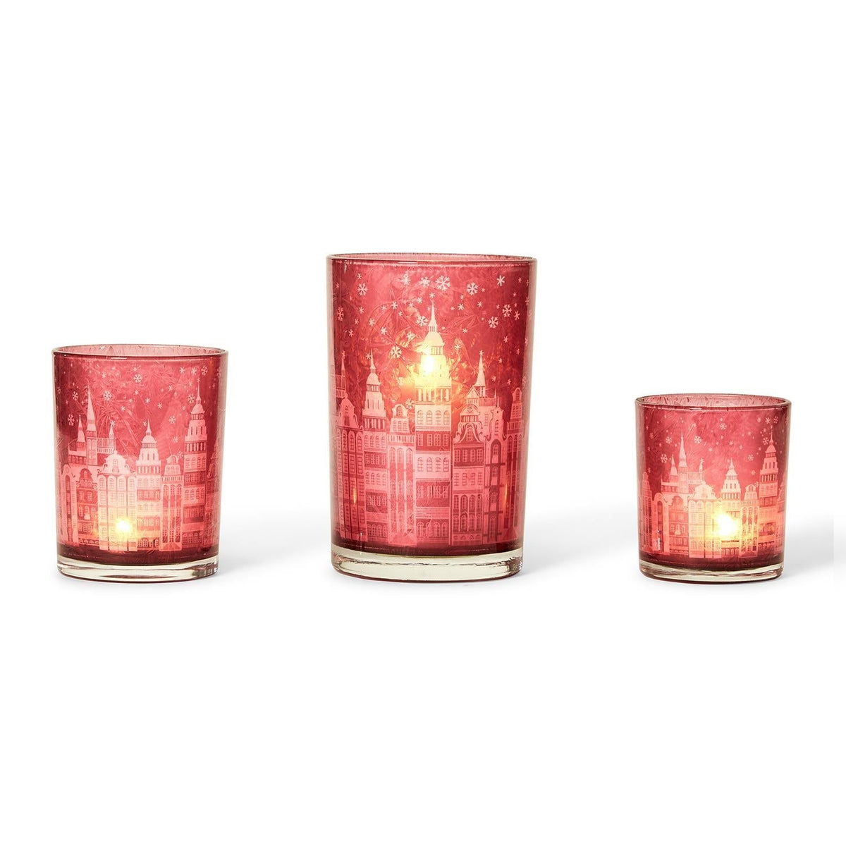 Holiday Lights Set Of 3 Winter Town Scene Candleholders 2