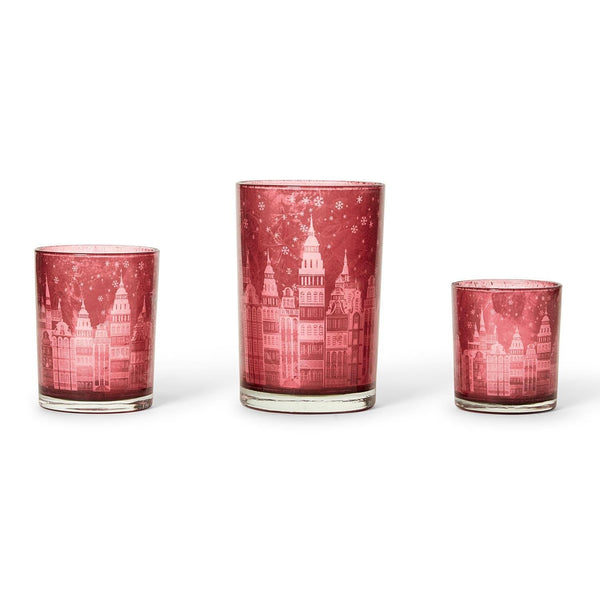 Holiday Lights Set Of 3 Winter Town Scene Candleholders 4