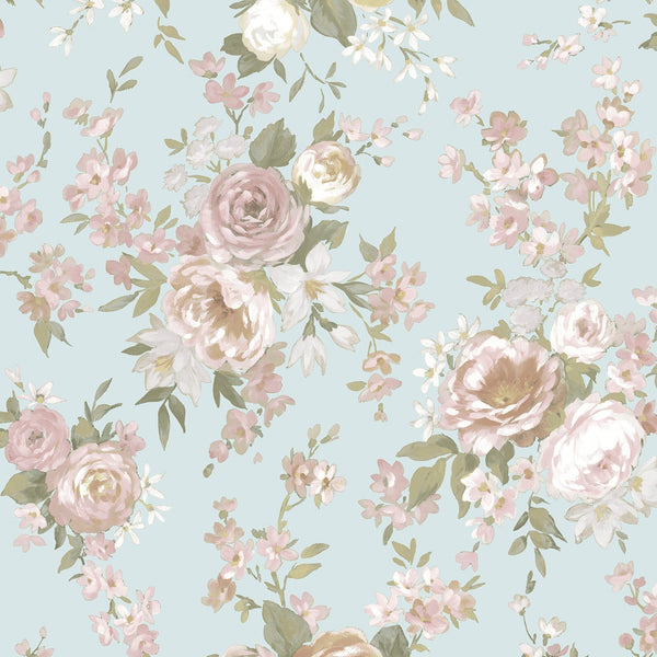 Blooming Garden Rose Victoria Garden In Blue Galerie Wallcoverings 8311 1