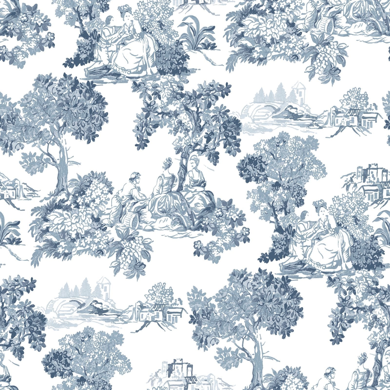 Blooming Garden Toile Garden In Blue Galerie Wallcoverings 8342 1
