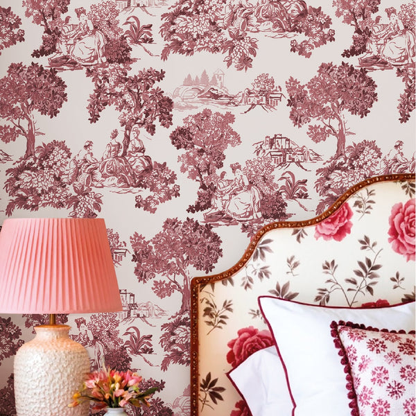Blooming Garden Toile Garden In Red Galerie Wallcoverings 8343 2