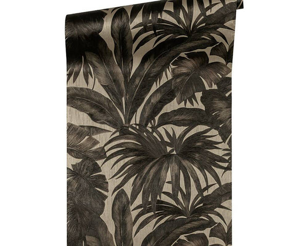 Jungle Palm Leaves Textured Wallpaper in Brown/Cream from the Versace V Collection