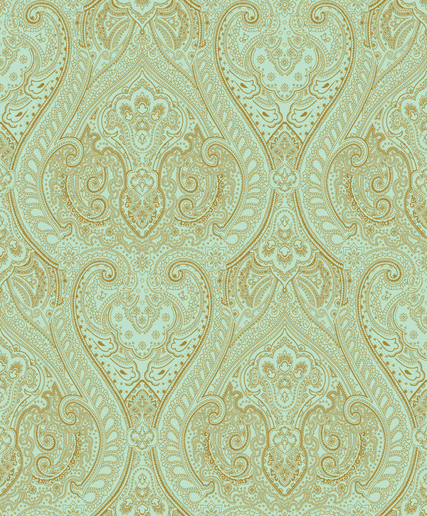 Lace  Wallpaper in Green/Rose Gold