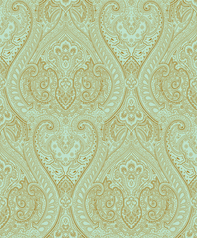 Sample Lace  Wallpaper in Green/Rose Gold