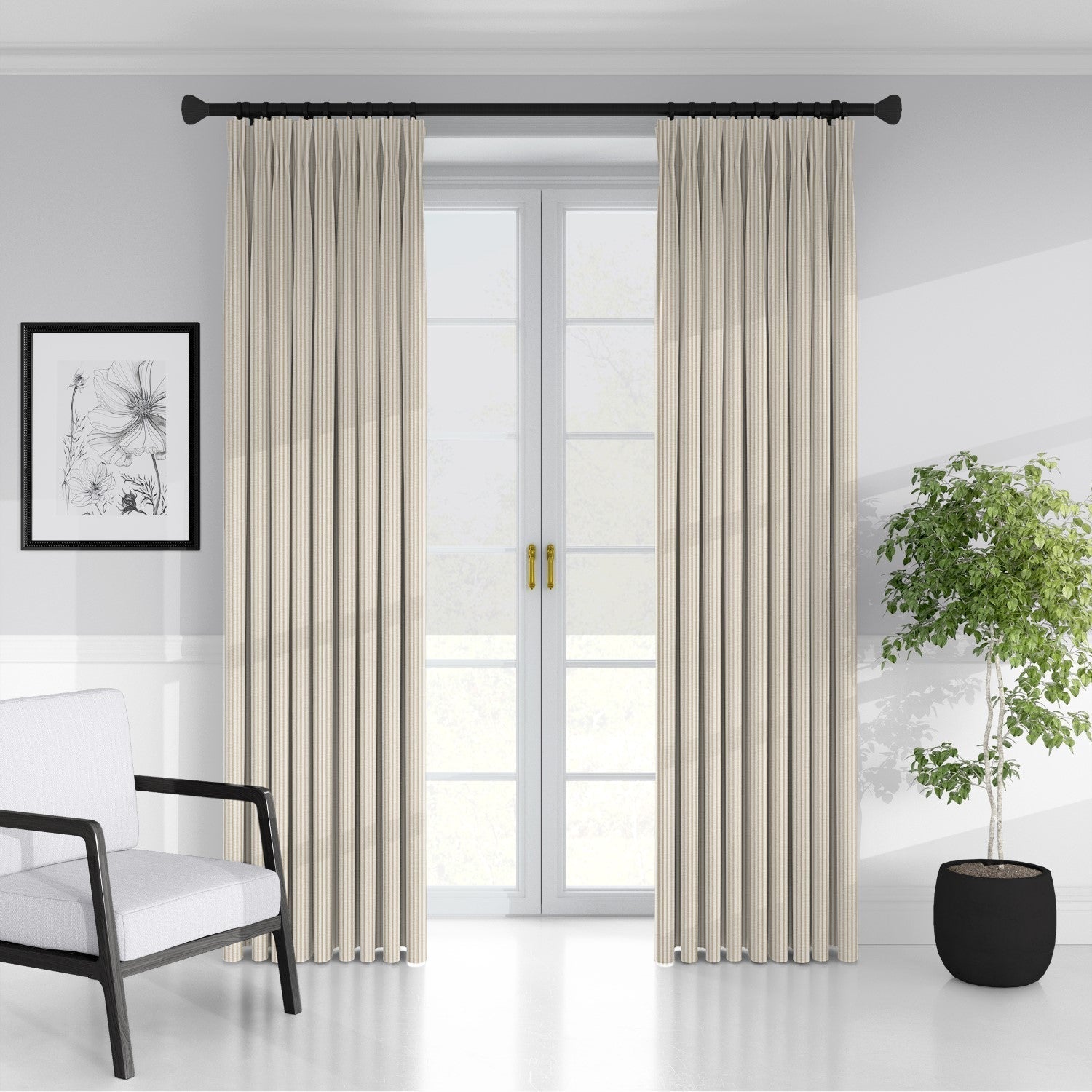 Cruz Ticking Stripes Taupe/Ivory Drapery 2