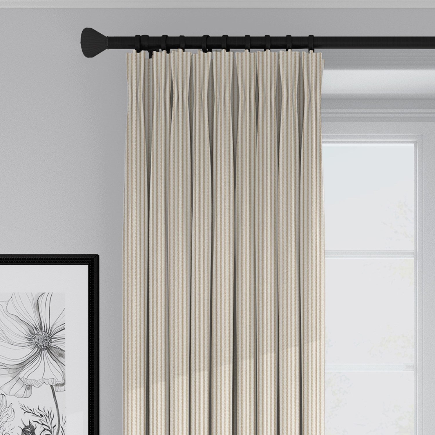 Cruz Ticking Stripes Taupe/Ivory Drapery 1