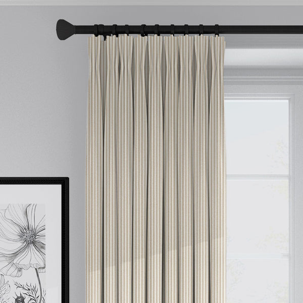 Cruz Ticking Stripes Taupe/Ivory Drapery 1