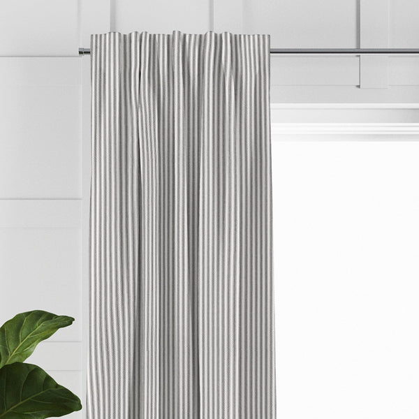 Cruz Ticking Stripes White/Black Drapery 3