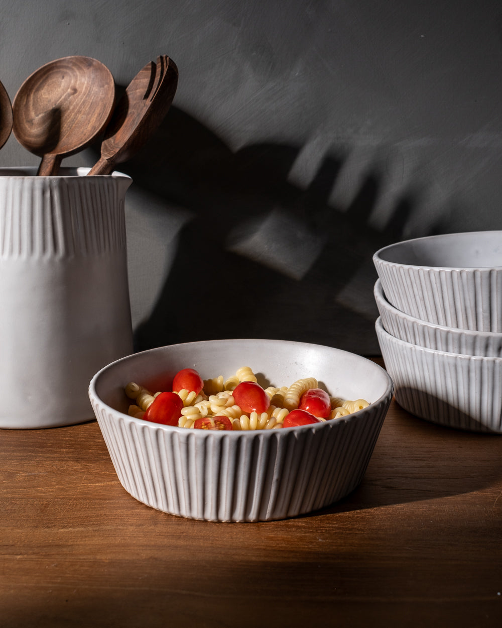 Stripes Matte White Pasta Bowl Set Of 4 Uvn 1000102 2