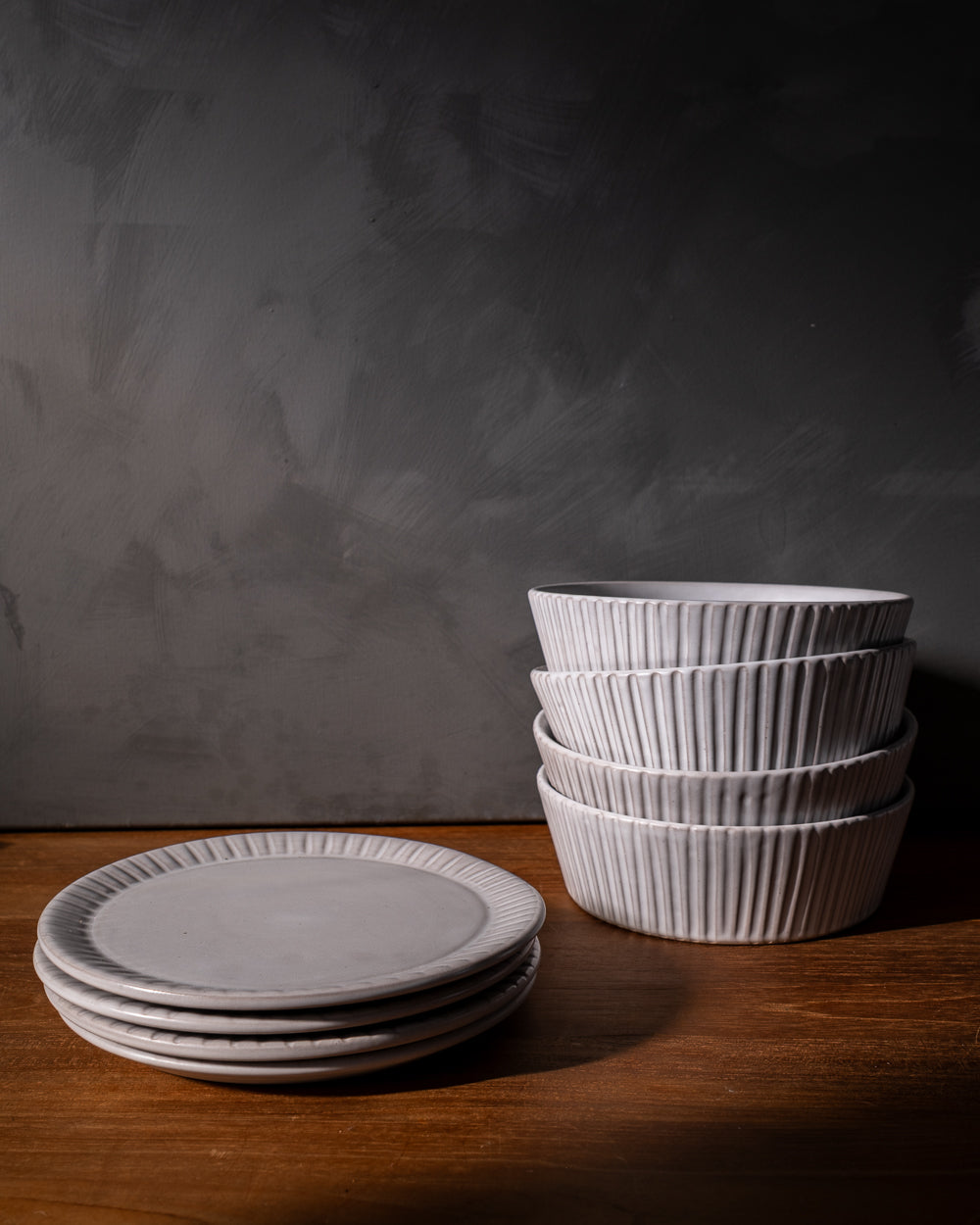 Stripes Matte White Salad Plate Set Of 4 Uvn 1000101 2