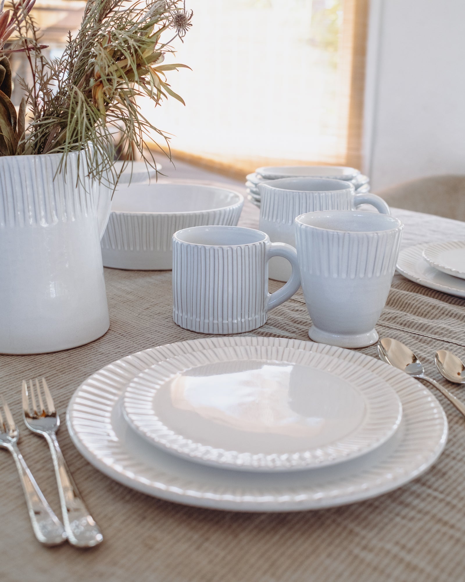 Milk White Lines Salad Plate - Set of 4