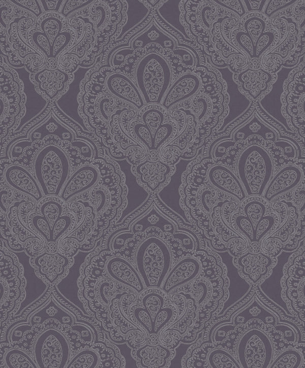 Mehndi Damask Purple/Silver from the Emporium Collection by Galerie Wallcoverings