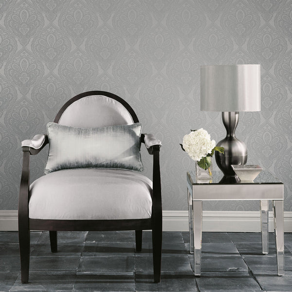 Mehndi Damask Silver from the Emporium Collection by Galerie Wallcoverings