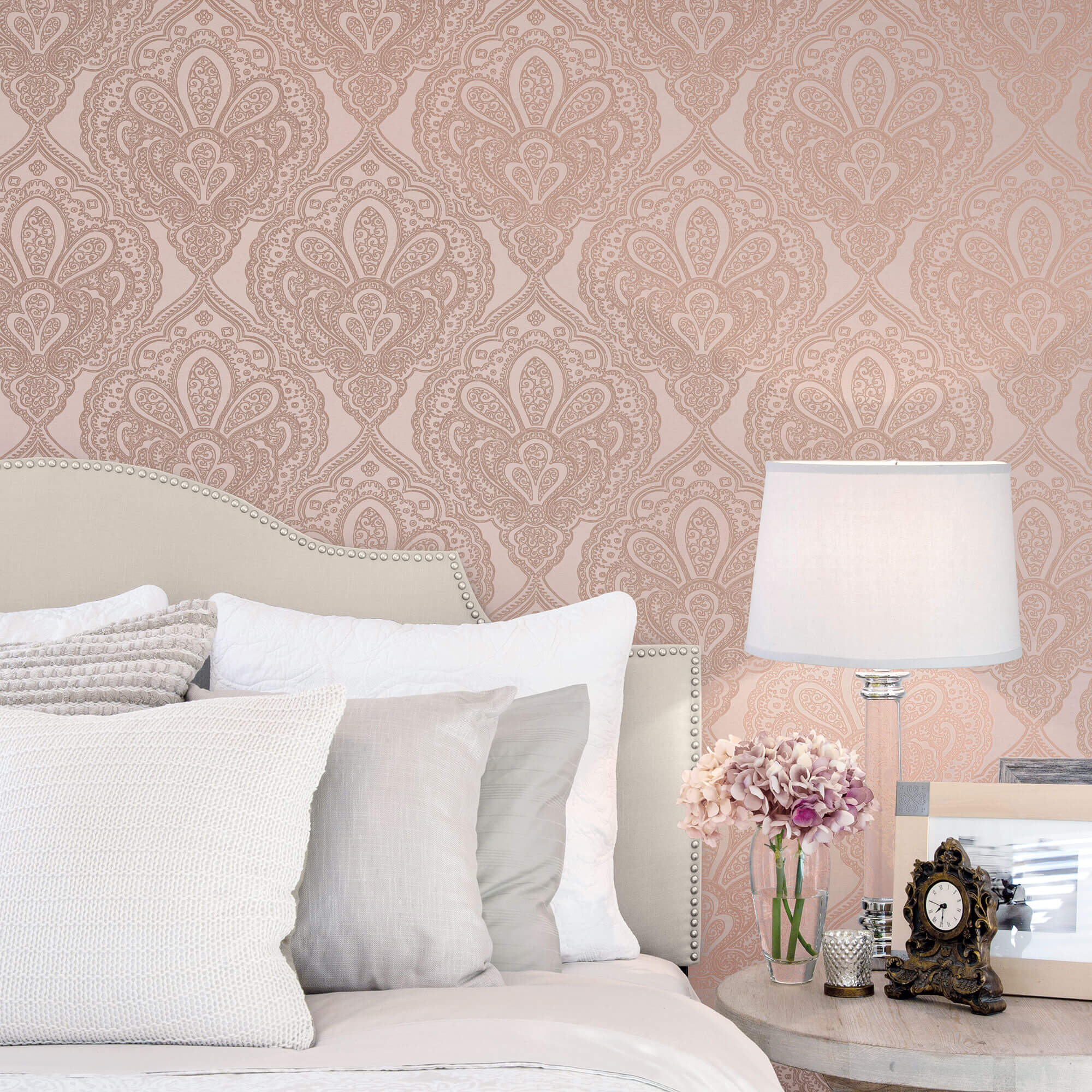 Mehndi Damask Pink/Rose Gold from the Emporium Collection by Galerie Wallcoverings