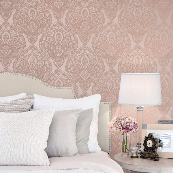 Mehndi Damask Pink/Rose Gold from the Emporium Collection by Galerie Wallcoverings