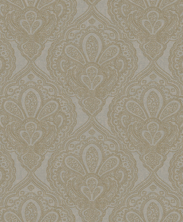 Mehndi Damask Grey/Gold from the Emporium Collection by Galerie Wallcoverings
