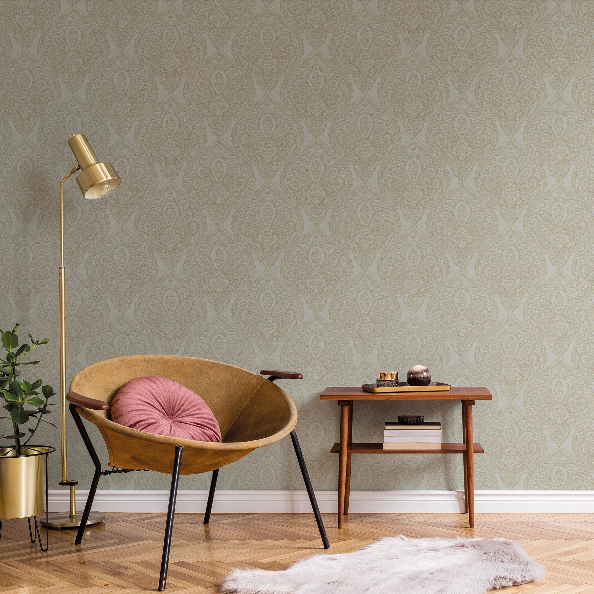Mehndi Damask Grey/Gold from the Emporium Collection by Galerie Wallcoverings