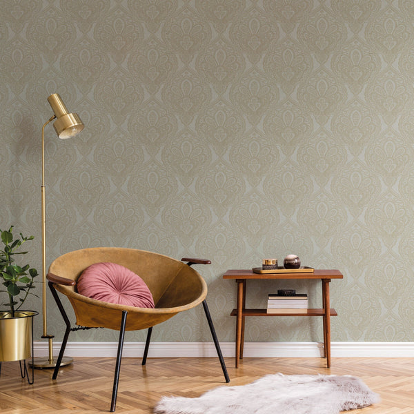 Mehndi Damask Grey/Gold from the Emporium Collection by Galerie Wallcoverings