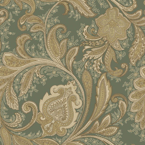 Paisley Wallpaper in Green/Beige