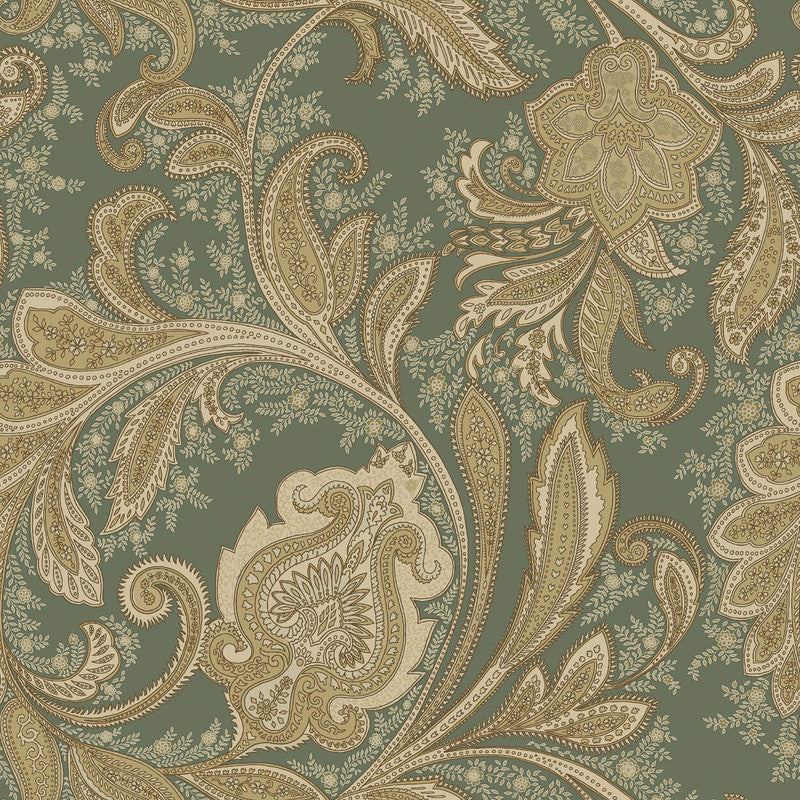 Sample Paisley Wallpaper in Green/Beige