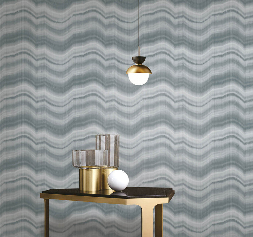 Cloudy Stripe Wallpaper in Silver Grey